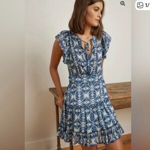 MELISSA NEPTON Blue and White Patterned Mini Dress